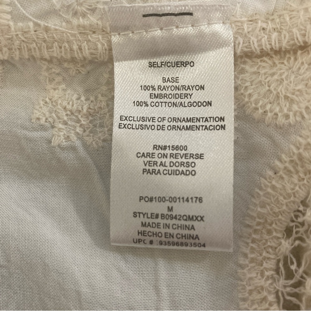 Democracy Women’s Blouse Tunic 3/4 Sleeve Bell Embroidered Boho M Cotton Rayon - Picture 10 of 15
